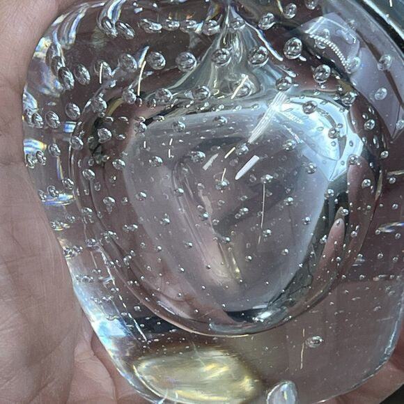Bundle Hand Blown Clear Art Glass Apple Paperweight W/Bubbles&Etched Glass Globe - Picture 6 of 13
